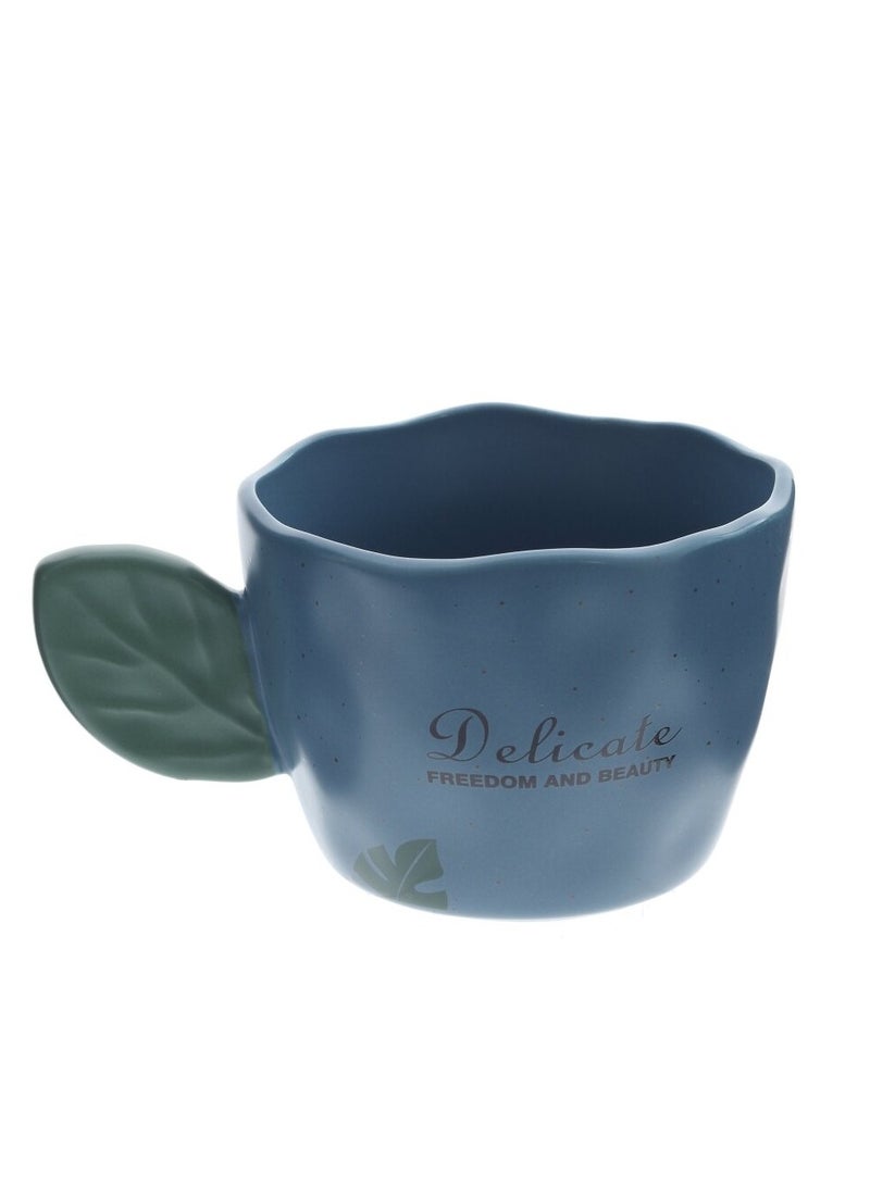Premium 360ml Sky Blue Porcelain Mug Featuring Artistic Lady Portrait and Ergonomic Green Leaf Shaped Handle with Handmade Artistic Finish - Image 5